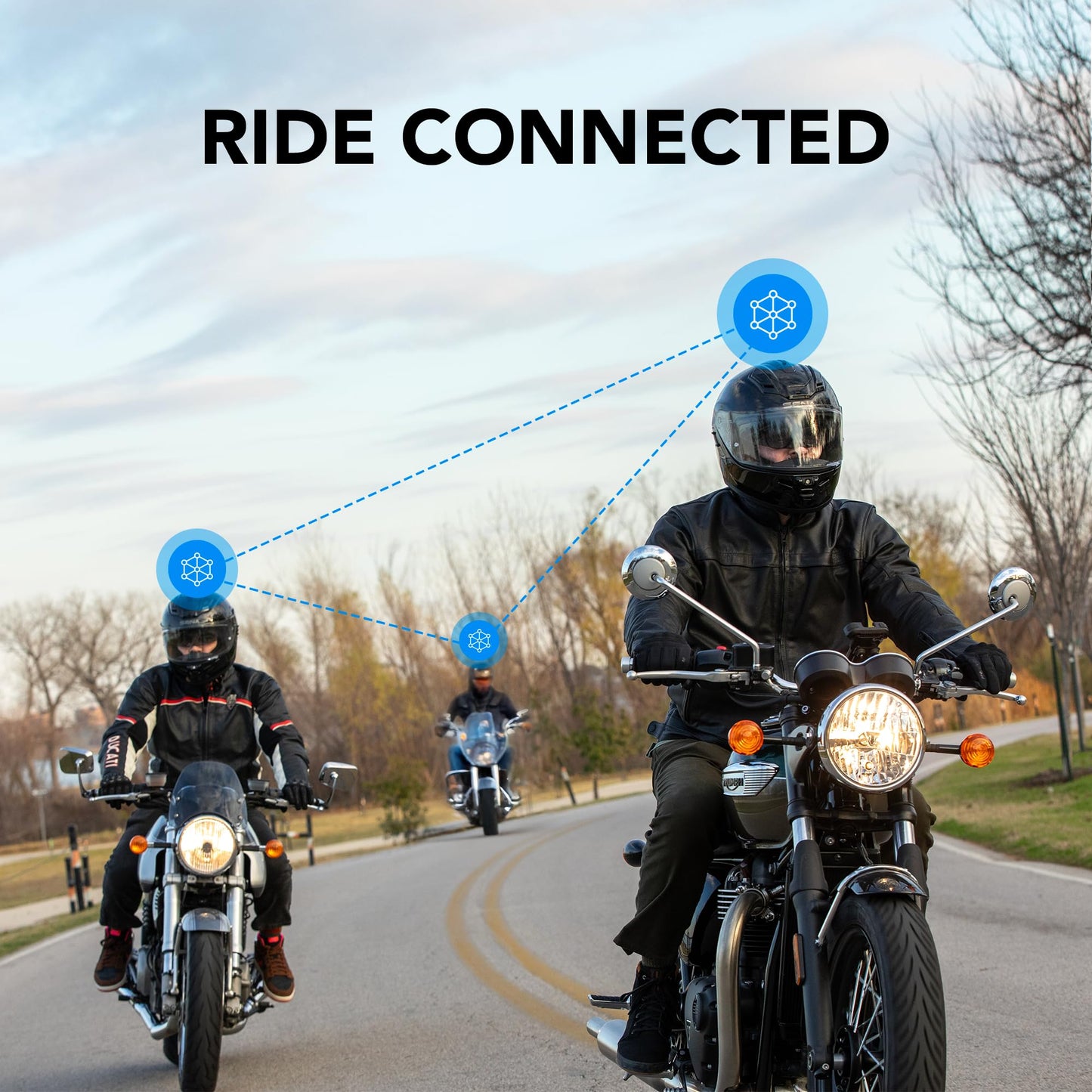 Sena Phantom smart full face helmet, built-in comms, LED lighting, Harman Kardon audio, matte black.