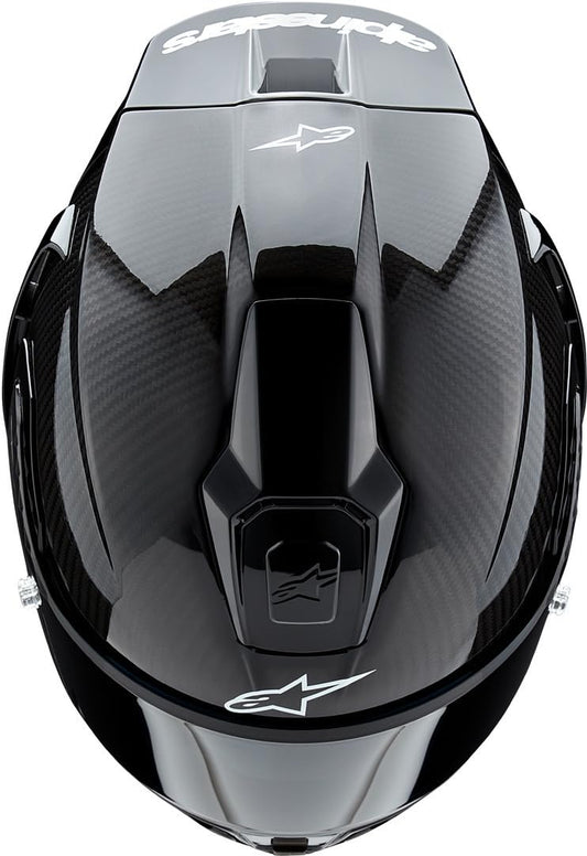 Alpinestars Supertech R10 carbon helmet, premium racing, CE certified, advanced ventilation.