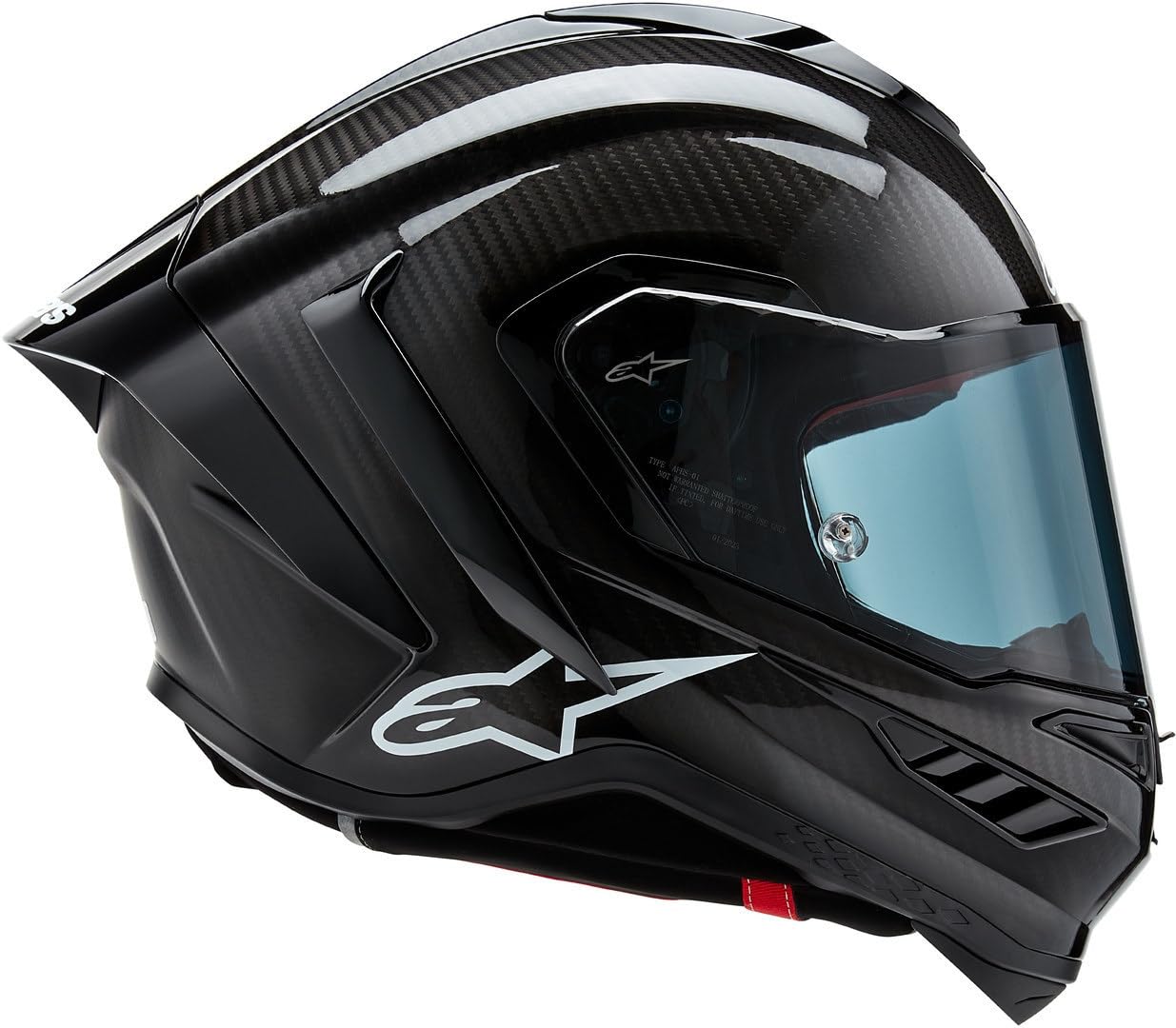 Alpinestars Supertech R10 carbon helmet, premium racing, CE certified, advanced ventilation.