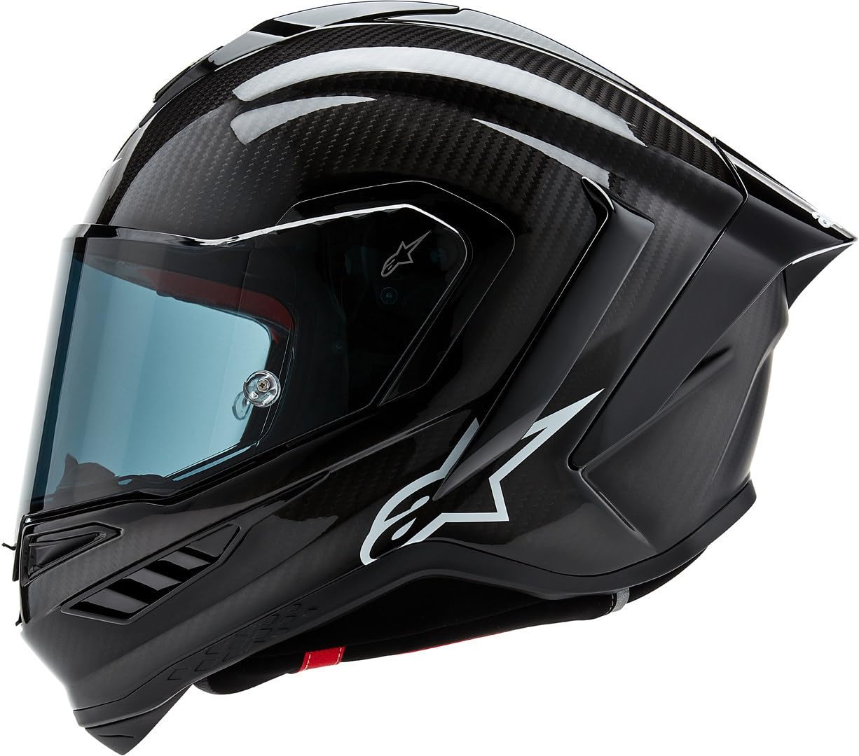 Alpinestars Supertech R10 carbon helmet, premium racing, CE certified, advanced ventilation.