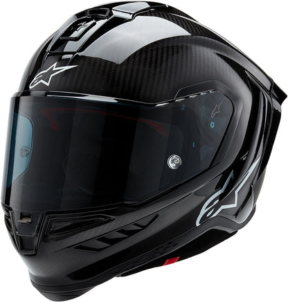 Alpinestars Supertech R10 carbon helmet, premium racing, CE certified, advanced ventilation.