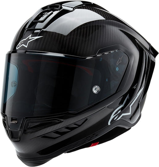 Alpinestars Supertech R10 carbon helmet, premium racing, CE certified, advanced ventilation.