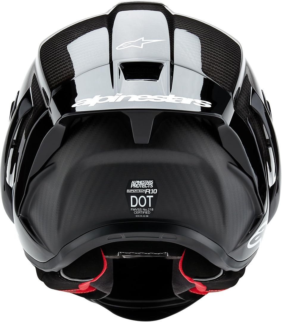 Alpinestars Supertech R10 carbon helmet, premium racing, CE certified, advanced ventilation.