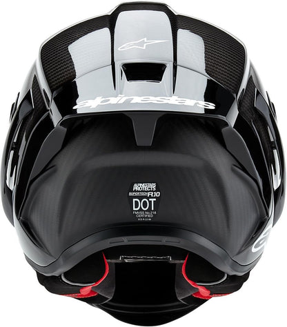 Alpinestars Supertech R10 carbon helmet, premium racing, CE certified, advanced ventilation.