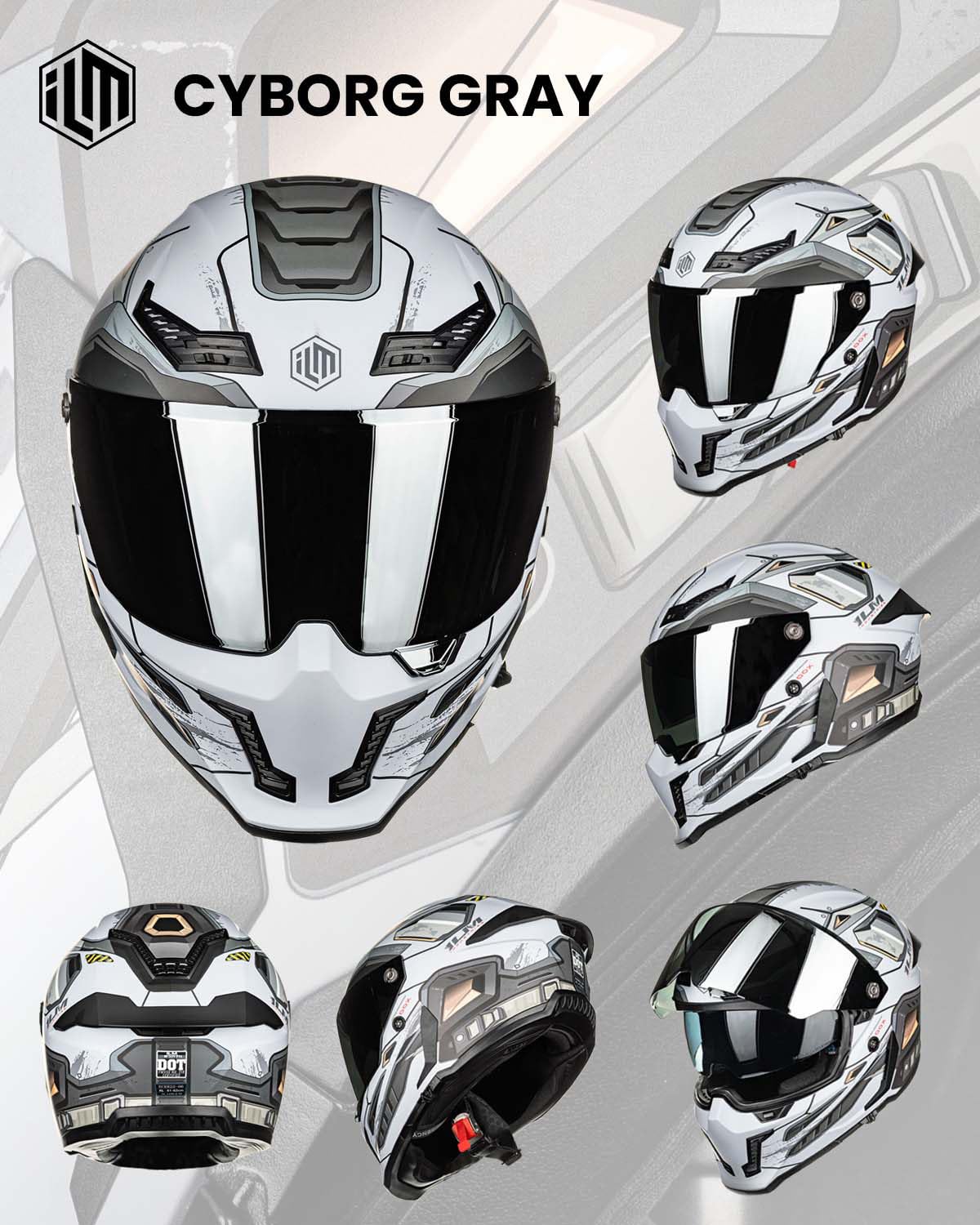 ILM MF509 Pro full face helmet, dual visor, Pinlock, DOT/ECE, cyborg gray.