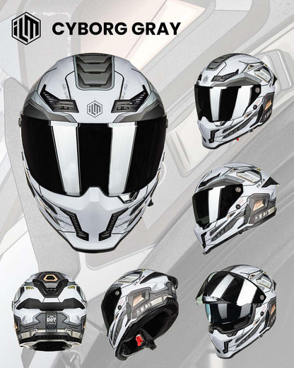 ILM MF509 Pro full face helmet, dual visor, Pinlock, DOT/ECE, cyborg gray.