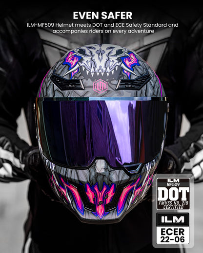 ILM MF509 Pro full face helmet, dual visor, Pinlock, DOT/ECE, cyborg gray.