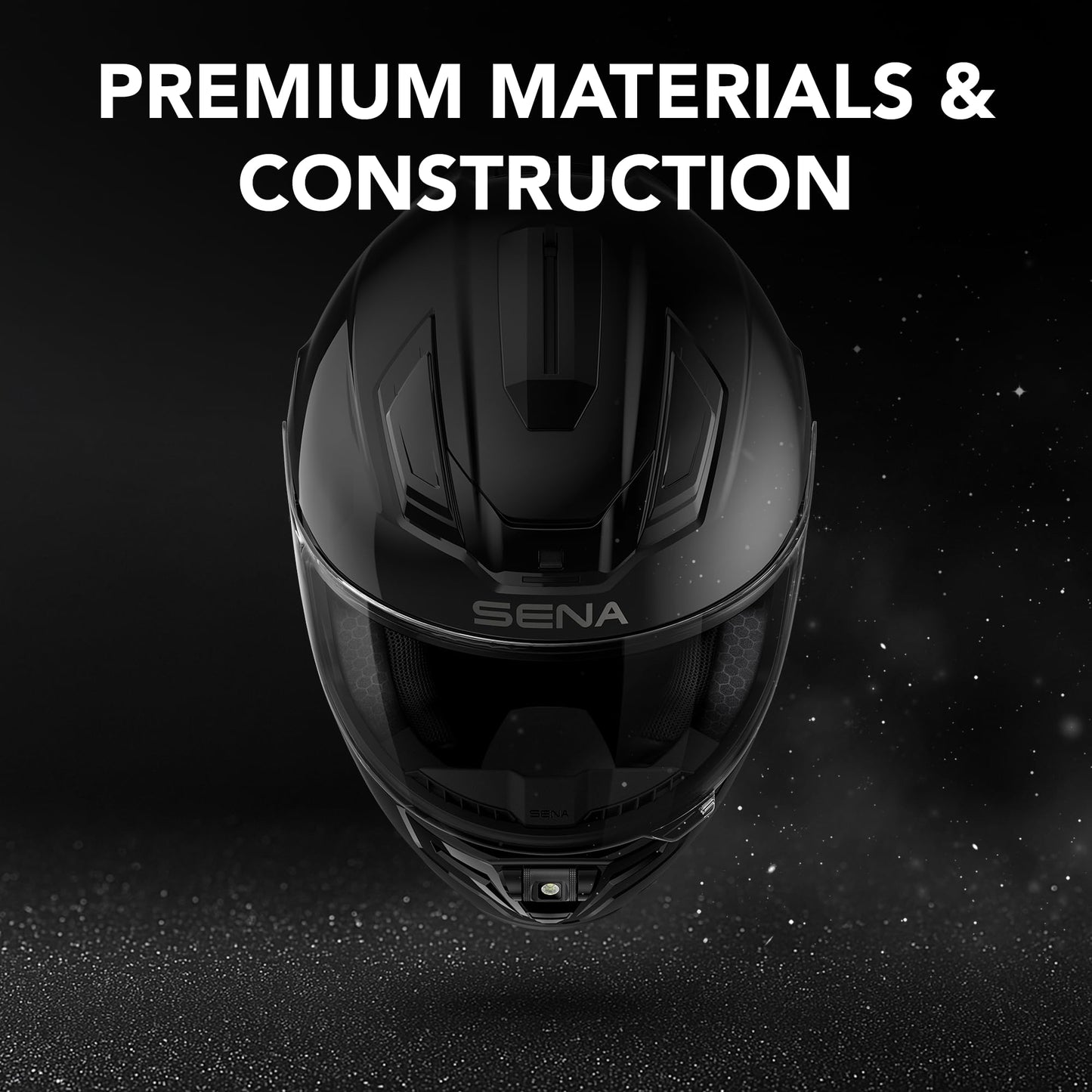Sena Phantom smart full face helmet, built-in comms, LED lighting, Harman Kardon audio, matte black.