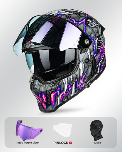 ILM MF509 Pro full face helmet, dual visor, Pinlock, DOT/ECE, cyborg gray.