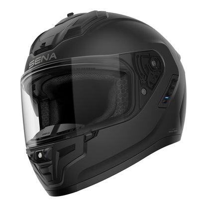 Sena Phantom smart full face helmet, built-in comms, LED lighting, Harman Kardon audio, matte black.
